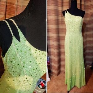 Tiffany Lime Green Beaded Mermaid Gown